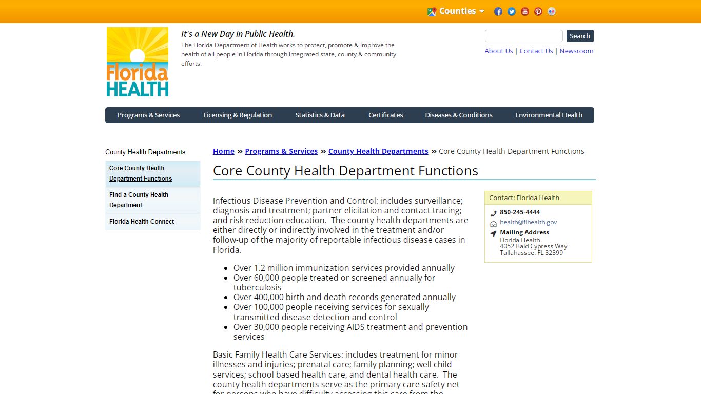 Core County Health Department Functions - Florida Department of Health